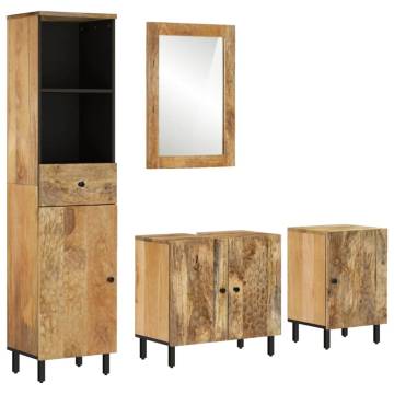 4 Piece Solid Mango Wood Bathroom Cabinet Set | HipoMarket UK