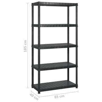 5-Tier Black Plastic Storage Shelf - Versatile & Sturdy