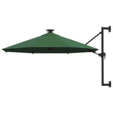 Wall-mounted Parasol with LEDs & Metal Pole - 300 cm Green