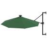 Wall-mounted Parasol with LEDs & Metal Pole - 300 cm Green