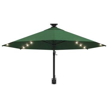 Wall-mounted Parasol with LEDs & Metal Pole - 300 cm Green