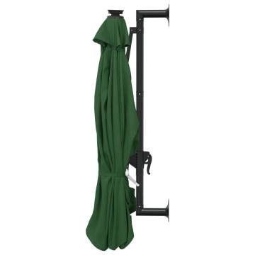 Wall-mounted Parasol with LEDs & Metal Pole - 300 cm Green