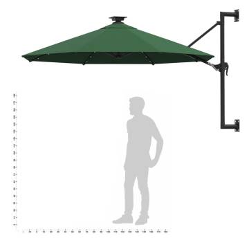 Wall-mounted Parasol with LEDs & Metal Pole - 300 cm Green