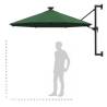 Wall-mounted Parasol with LEDs & Metal Pole - 300 cm Green