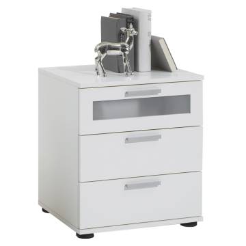 FMD White Bedside Table with 3 Drawers - Modern Design