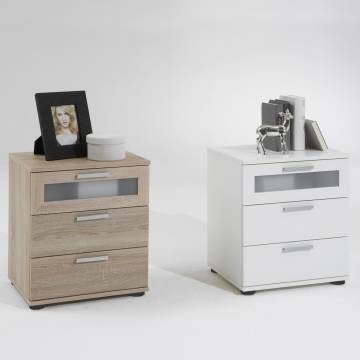 FMD White Bedside Table with 3 Drawers - Modern Design