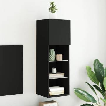 Stylish Black TV Cabinet with LED Lights - 30.5x30x90 cm