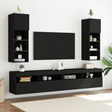 Stylish Black TV Cabinet with LED Lights - 30.5x30x90 cm