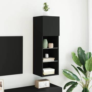 Stylish Black TV Cabinet with LED Lights - 30.5x30x90 cm