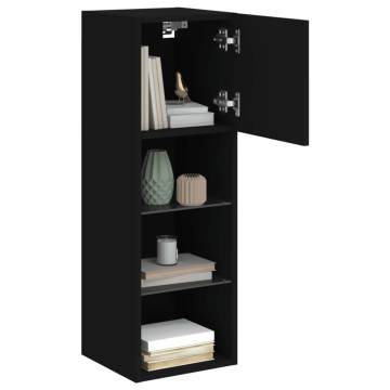 Stylish Black TV Cabinet with LED Lights - 30.5x30x90 cm