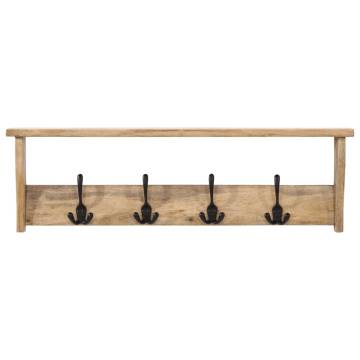Wall-Mounted Coat Rack - Solid Mango Wood with 4 Hooks