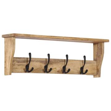 Wall-Mounted Coat Rack - Solid Mango Wood with 4 Hooks