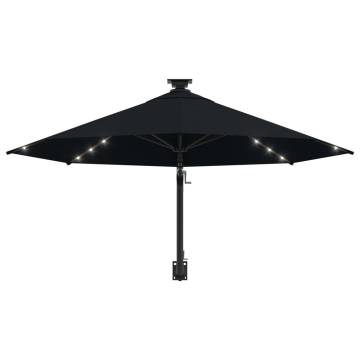 Wall-Mounted Parasol with LEDs - 300 cm Black | HipoMarket