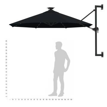 Wall-Mounted Parasol with LEDs - 300 cm Black | HipoMarket