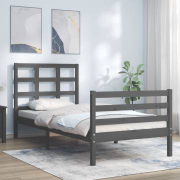 Stylish Grey Bed Frame with Headboard | 90x200 cm Solid Wood