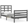 Stylish Grey Bed Frame with Headboard | 90x200 cm Solid Wood