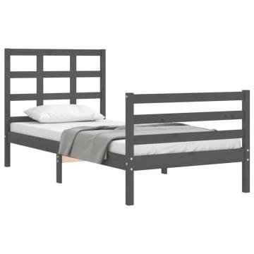 Stylish Grey Bed Frame with Headboard | 90x200 cm Solid Wood