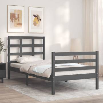 Stylish Grey Bed Frame with Headboard | 90x200 cm Solid Wood