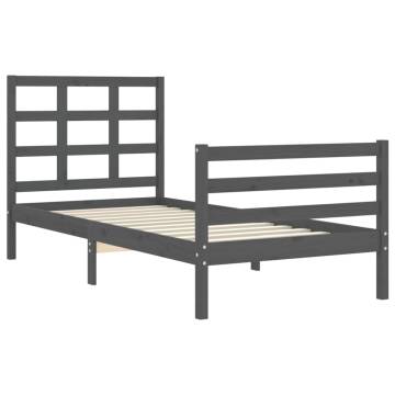 Stylish Grey Bed Frame with Headboard | 90x200 cm Solid Wood