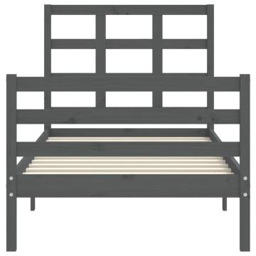 Stylish Grey Bed Frame with Headboard | 90x200 cm Solid Wood