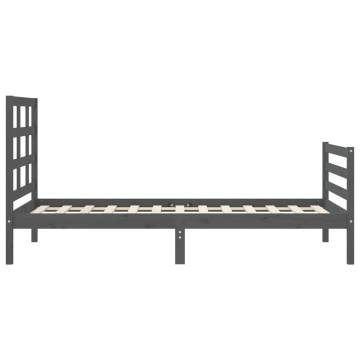 Stylish Grey Bed Frame with Headboard | 90x200 cm Solid Wood