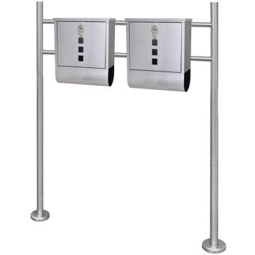 Double Mailbox on Stand - Sleek Stainless Steel Design