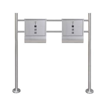 Double Mailbox on Stand - Sleek Stainless Steel Design