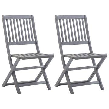 Folding Outdoor Chairs - 2 Pcs Solid Acacia Wood Set