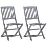 Folding Outdoor Chairs 2 pcs Solid Acacia Wood Colour grey Quantity in Package 2 Model without armrest Number of 1 