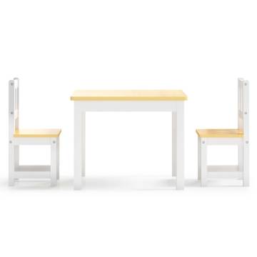 3 Piece Children Table and Chair Set - White & Beige MDF