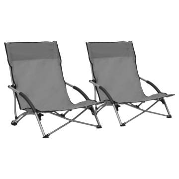 Folding Beach Chairs 2 pcs Grey Fabric - Comfortable & Sturdy