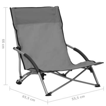 Folding Beach Chairs 2 pcs Grey Fabric - Comfortable & Sturdy