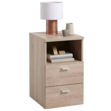 FMD Oak Bedside Cabinet with 2 Drawers & Open Shelf | Hipomarket