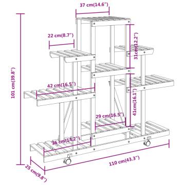 Flower Stand with Wheels - Solid Wood Fir - Hipomarket UK