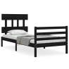 Black Bed Frame with Headboard - 100x200 cm Solid Wood