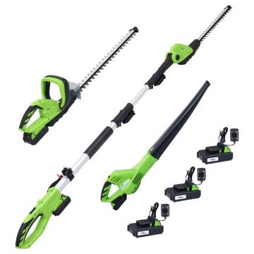 3 Piece Cordless Garden Power Tool Set with Chargers & Batteries