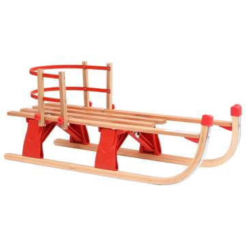 Folding Snow Sledge with Backrest - 119 cm Wooden Sledge