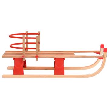 Folding Snow Sledge with Backrest - 119 cm Wooden Sledge