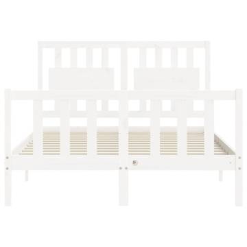 Stylish White Bed Frame with Headboard - 140x190 cm Solid Wood