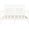 Stylish White Bed Frame with Headboard - 140x190 cm Solid Wood