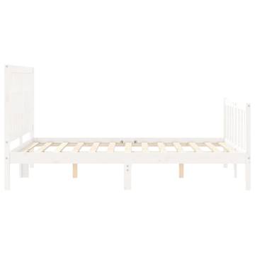 Stylish White Bed Frame with Headboard - 140x190 cm Solid Wood