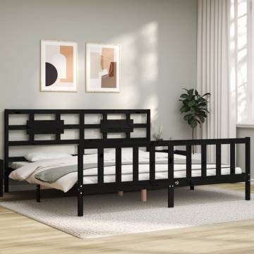 Black Super King Size Solid Wood Bed Frame with Headboard