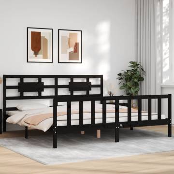 Black Super King Size Solid Wood Bed Frame with Headboard