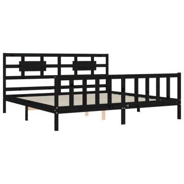 Black Super King Size Solid Wood Bed Frame with Headboard