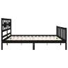 Black Super King Size Solid Wood Bed Frame with Headboard