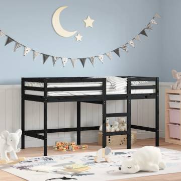 Kids' Loft Bed with Ladder in Black | Solid Pinewood 80x200 cm