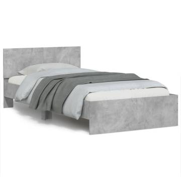 Concrete Grey Bed Frame with Headboard & LED Lights | 100x200 cm