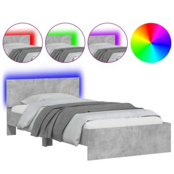 Concrete Grey Bed Frame with Headboard & LED Lights | 100x200 cm