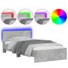 Concrete Grey Bed Frame with Headboard & LED Lights | 100x200 cm