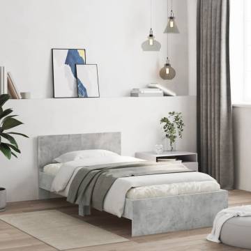 Concrete Grey Bed Frame with Headboard & LED Lights | 100x200 cm